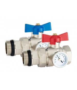 Кран шаровой с американкой и термометром PROFACTOR Ø 1"  прямой в/н бабочка