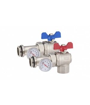 Кран шаровой с американкой и термометром PROFACTOR Ø 1" угловой в/н бабочка