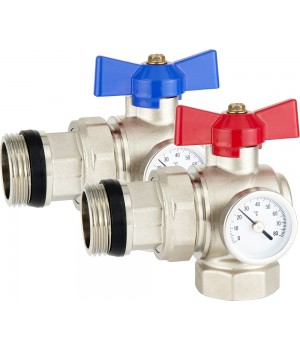 Кран шаровой с американкой и термометром PROFACTOR Ø 1" угловой в/н бабочка