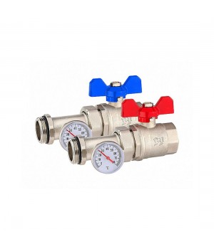 Кран шаровой с американкой и термометром PROFACTOR Ø 1" прямой в/н бабочка